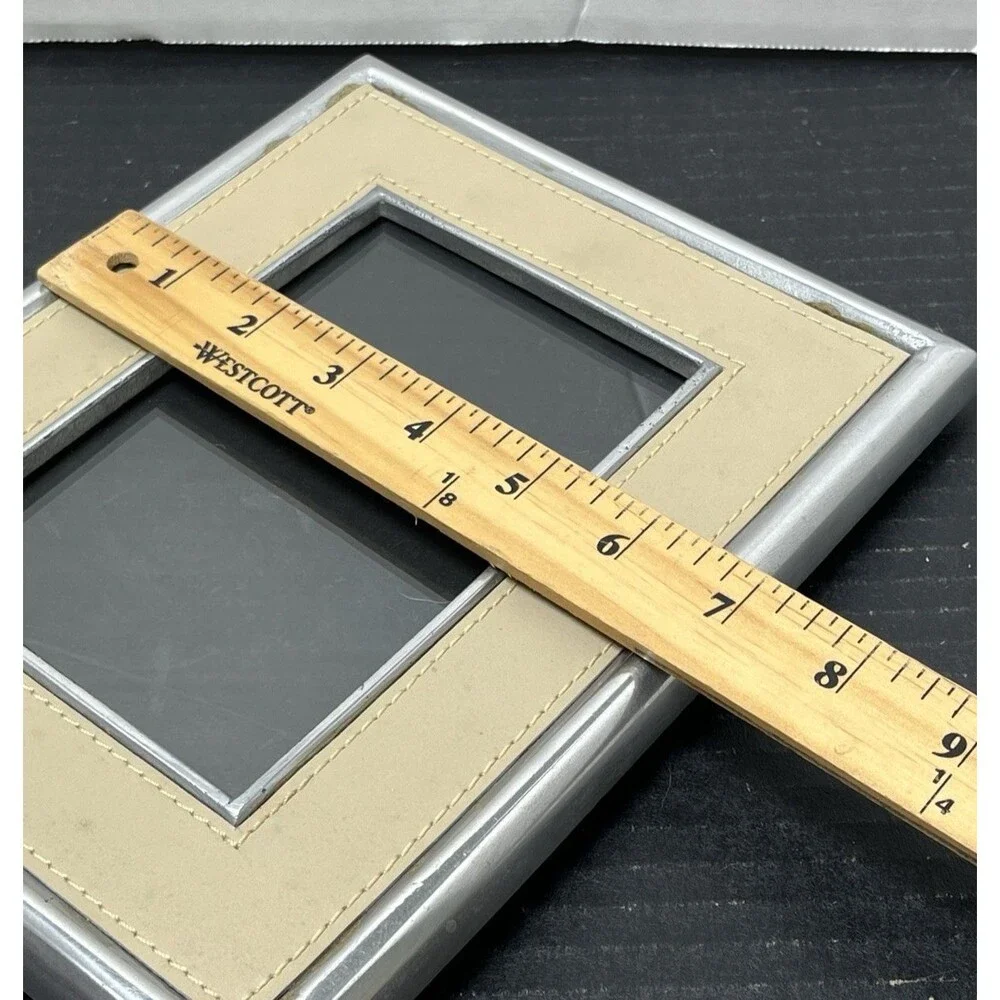 Three Contemporary Luxe Stitched Leather & Brushed Silver Picture Frame 4 x 6